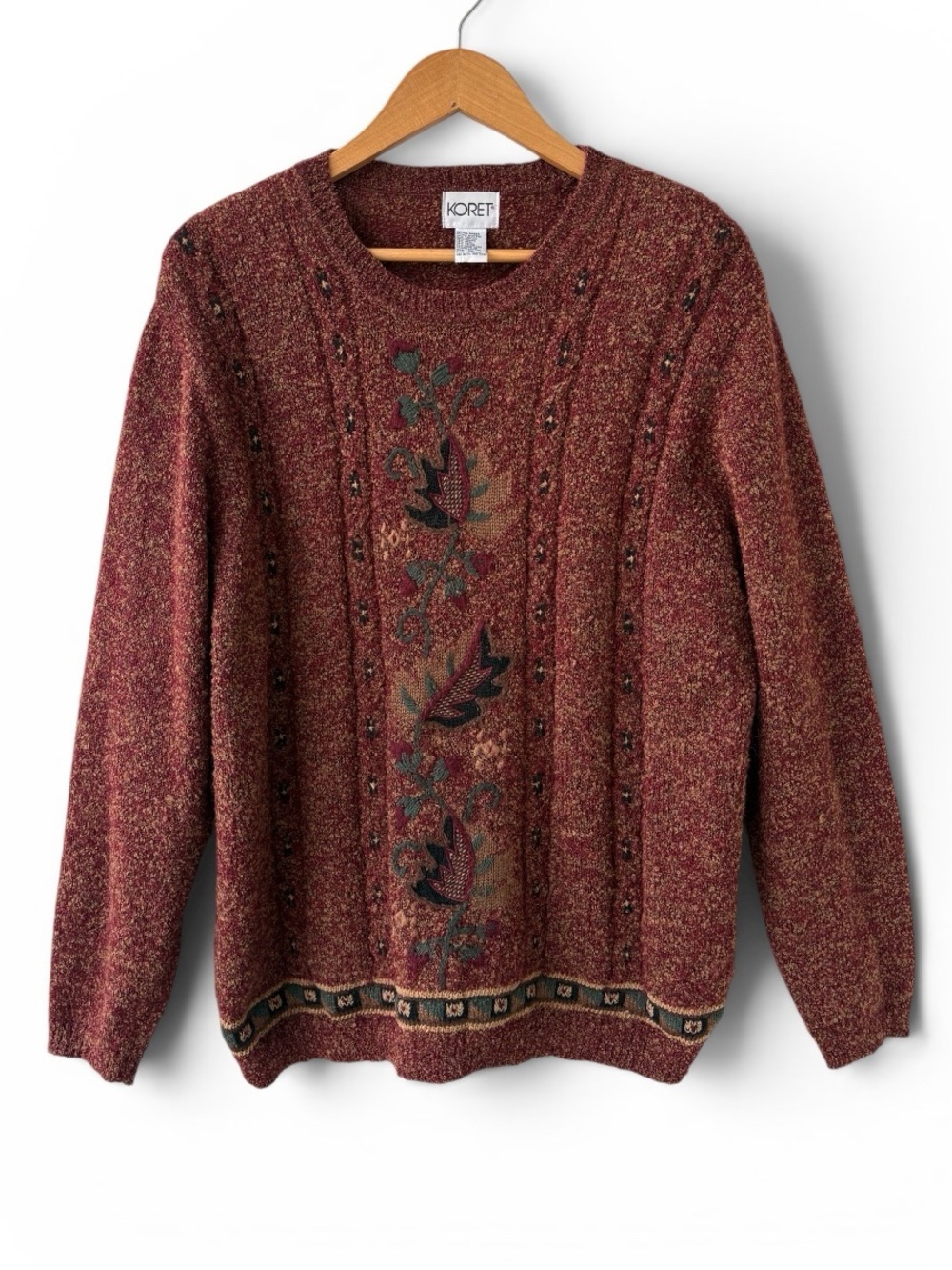 Vintage Koret Embroidered Wool Mohair Blend Sweater Cottagecore Fall XL